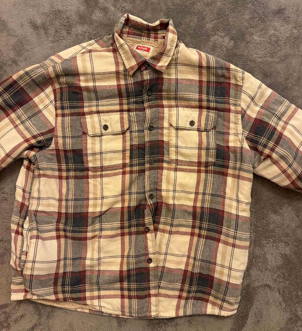 Wrangler Sherpa Lined Plaid Flannel Shirt Jacket Size XL